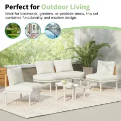 FIONECA 6-Piece Half Moon Outdoor Sectional Sofa Set with 2 Coffee Tables, PE Wicker Patio Furniture with Cushions & Pillows, Beige