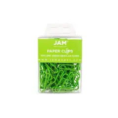 JAM Paper Small Paper Clips Lime Green 3 Packs of 100 (21830624B)