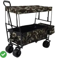 Collapsible Folding Wagon Cart with 7" All Wheels Extra Canopy Pockets Portable Garden Cart for Camping Camouflage
