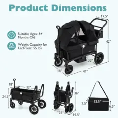 Infans Wagon Stroller for 2 Kids Push Pull Double Stroller with Adjustable Handle