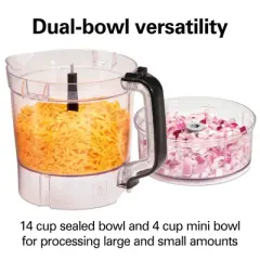 Hamilton Breach Pro Dual Bowl Food Process 70585: 500W Full-Size Processor, 3 Speeds, Large Feed Tube, Dishwasher-Safe