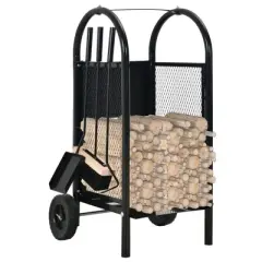 vidaXL Firewood Cart Black 11.8"x13.8"x31.9" Steel