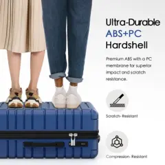 SKONYON 3-Piece Luggage Set, Durable ABS+PC Hardshell Suitcases with YKK Zippers, Spinner Wheels & TSA Lock, Blue