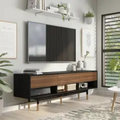 Vanore Mid-Century 3 Drawer TV Stand for TVs up to 80" Black - HOMES: Inside + Out