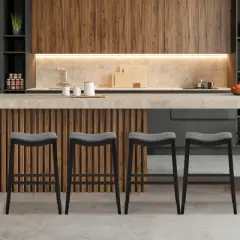 Tangkula Set of 4 Saddle Bar Stools Bar Height Kitchen Chairs w/ Rubber Wood Legs