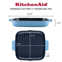 KitchenAid 11" Enameled Cast Iron Square Grill and Roasting Pan - Blue Velvet