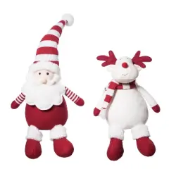 Transpac Plush Red and White Santa and Reindeer Decorative Figurines for Christmas Indoor Tabletop Decor Gift