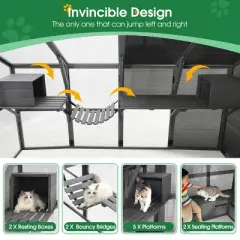 Comprehensive Cat House, Cat House For Outside With 56Ft&sup2; Activity Area, Large Walk-In Cat Cage With A 58" Tall-Cuddlewood