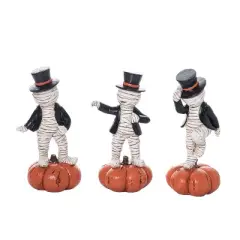 Transpac Resin Top Hat Mummy Figurine Set of 3 - Halloween Decorative Objects for Spooky Home Decor