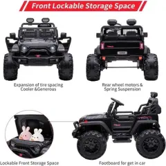 24V 2-Seater Kids Ride-On Truck, 2x120W Motors Electric Car with Remote Control, 20" Extra Wide Seat, 15.5" XL Wheels, Storage & Bottle Holder