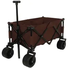 SKRAN Collapsible Wagon,300lb Load-Bearing Outdoor Utility with All-Terrain Wheels, Adjustable Handle,for Camping, Shopping,Picnic,Brown