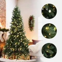 LuxenHome 7.5Ft Pre-Lit Green Slender Artificial Fir Christmas Tree with Metal Stand