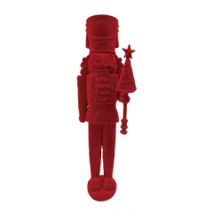 Transpac Red Flocked Nutcracker Decor for Christmas Tabletop Festive Holiday Decorative Object Gift for Hostess
