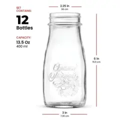 Bormioli Rocco Quattro Stagioni Bottle (Set of 12), Embossed Glass Jars with Twist Top Lid - Glass Bottles, Dishwasher Safe - Made in Italy