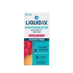 Liquid I.V. Sugar Free Hydration Multiplier Vegan Powder Electrolyte Supplements - Melon Raspberry - 0.45oz/10ct