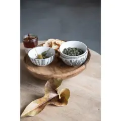 Storied Home Round Natural Mango Wood Footed Bowl Cake Stand