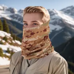 Unique Bargains Sunscreen Camouflage Pattern Face Scarf Mask Brown Yellow 1 Pc