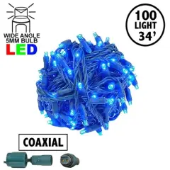 Novelty Lights Coaxial 34 Feet 100 LED Christmas String, Green Wire, Water Resistant, Modular, Connect 21 Sets Per Power Supply (Sold Separately)