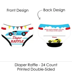 Big Dot of Happiness Let&rsquo;s Go Racing - Racecar - Diaper Shaped Raffle Ticket Inserts - Race Car Baby Shower Activities - Diaper Raffle Game - 24 Ct