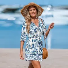 Women's Boho Chic Floral Print Beach Romper with Belt - Cupshe