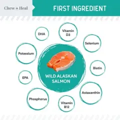Chew + Heal Wild-Caught Alaskan Salmon Probiotic Soft Jerky Treats for Dogs, Natural Source of EPA & DHA, Promotes Intestinal Well-Being - 12oz