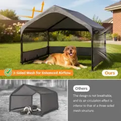 ORRD Extra Large Outdoor Dog House Tent, 3-Sided Mesh Windows, Sun & Rain Cover Pet Shelter, Gray 4'x4'x3.3'