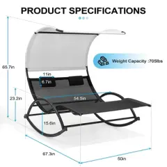 Crestlive Products Outdoor Double Sun Bed Chaise Lounge Chair Rocking Bed with Sun Shade & Wheels
