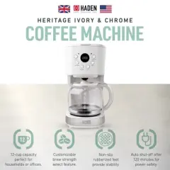 Haden 75032 Heritage Innovative 12 Cup Capacity Programmable Vintage Retro Home Countertop Coffee Maker Machine with Glass Carafe