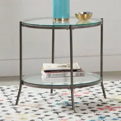 Laurie Round End Table with Glass Top and Shelf Black Nickel - Coaster