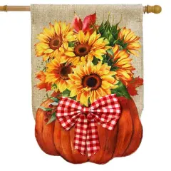 Briarwood Lane Fall House Flag 40x28 For Outdoor Sunflower Filled Pumpkin Burlap For Fall House Flag