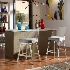 Set of 2 24" Svana Chrome Finish Velvet Swivel Counter Height Barstools Gray - Inspire Q