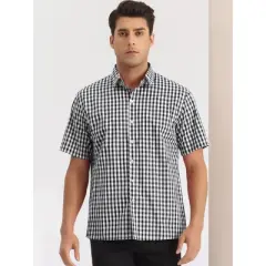 INSPIRE CHIC Men's Short Sleeves Button Down Gingham Pattern Shirt