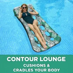 Aqua Leisure Contour Lounge Water Floats and Inflatables - Teal Fern Print