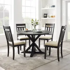Hayden 5pc Round Dining Set Table with 4 Slat Back Chairs Slate - Crosley