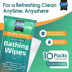 Inspire Ultra Thick Rinse Free Body Wash Wipes, Bathing Wipes, Shower Wipes - Rinse Free Wet Wipes