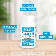 SuperSmart Catalase 500mg per Day (12500 CatU) - Natural Enzyme - Anti Gray Hair Supplement | Non-GMO & Gluten Free - 60 Delayed Release Capsules