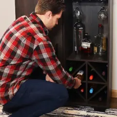 Sunnydaze Indoor Lavina Wine Cabinet with Glass and Bottle Storage Shelves - Coffee Brown