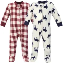 Little Treasure Baby Boy Fleece Zipper Sleep and Play 2pk, Moose