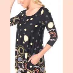 Women's 3/4 Sleeve Printed Erie Tunic Top with Pockets - White Mark