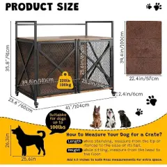 Acekool 41" Dog Crate Furniture - Locking Wheels & Modern Design