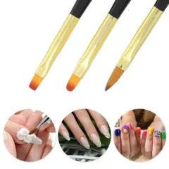 Unique Bargains Nylon Double-Headed Gel Polish Dotting Painting Nail Art Brushes Black Gold Tone 3 Pcs