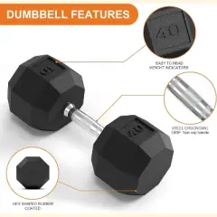 100LB Rubber Hex Dumbbell Set, 35-50LB Weight Pairs, Multiple Sizes for Home Gym, Strength Training & Muscle Building Equipment