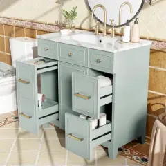 Gulches 36 inch Green Bathroom Vanity with Sink Top Combo Single Sink Shaker Cabinet Soft Closing Door 3 Drawers