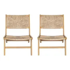 Christopher Knight Home Karla Outdoor Rustic Acacia Wood and Rattan Armless Lounge Chair (Set of 2)