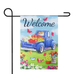 Northlight Welcome Blue Pickup Truck with Spring Flowers Outdoor Garden Flag 12.5" x 18"