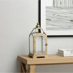 HomeRoots 16" Pewter Textured Glass And Metal Centerpiece Lantern Candle Holder