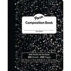 Pacon Composition Book, Black Marble, 3/8" Ruled w/Margin, 9-3/4" x 7-1/2", 100 Sheets Per Book, Pack of 6
