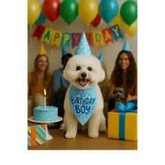 Parisian Pet 'Birthday Boy' Dog Bandana &ndash; Happy Birthday Pet Outfit, Fun Party Scarf for Dogs & Cats, Stylish & Comfy Celebration Clothing, Blue