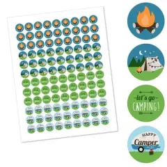 Big Dot of Happiness Happy Camper - Camping Baby Shower or Birthday Party Round Candy Sticker Favors - Labels Fits Chocolate Candy (1 sheet of 108)