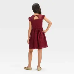 Zenzi Girls' Sleeveless Lace Dress - Red
